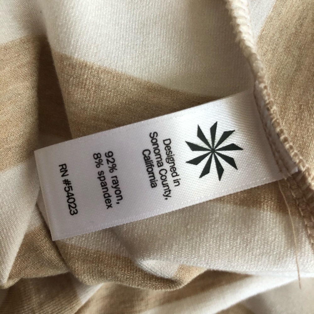 Athleta Skirt Ribbon Stripe Faux Wrap Midi Skirt Tan & Cream Sz M GUC - Picture 11 of 12